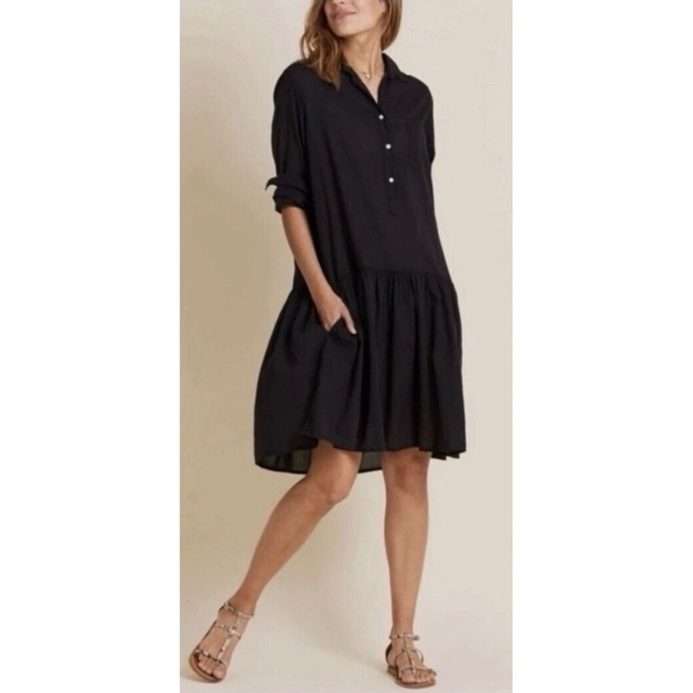 Grayson The Changemaker Dress Black Cotton Gauze Tiered Shirt Dress Pockets